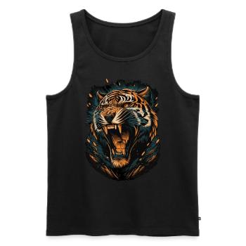 Tigre Chat Sauvage Portrait Amoureux de la faune - Débardeur bio Premium Homme - noir - Devant - AI Model Male 178 light (178cm)