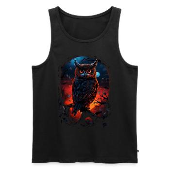 Schöne Eule mit großen Augen in der Nacht - Männer Premium Bio Tank Top - Schwarz - Vorne - Michal (187cm)