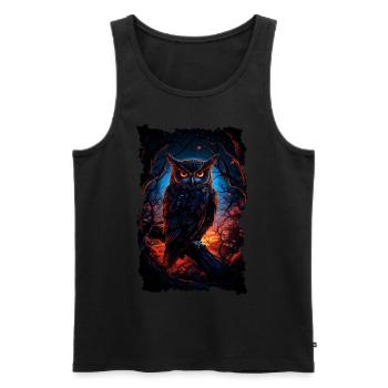 Cool owl with big eyes at night - Men's Premium Organic Tank Top - black - Front - Michal (187cm)