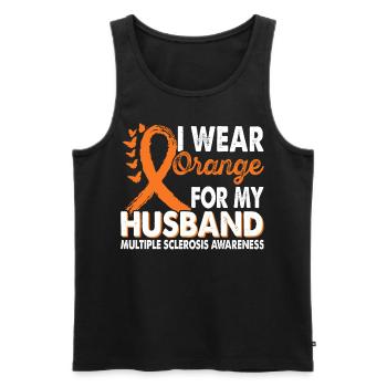 Wear orange for Enlightenment Month - Men's Premium Organic Tank Top - black - Front - Michal (187cm)