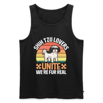 Les amoureux de Shih Tzu s’unissent, nous sommes pour de vrai - Débardeur bio Premium Homme - noir - Devant - AI Model Male 178 light (178cm)