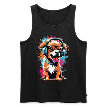 Cute dog with headphones and glasses - Men's Premium Organic Tank Top - black - Front - Michal (187cm)