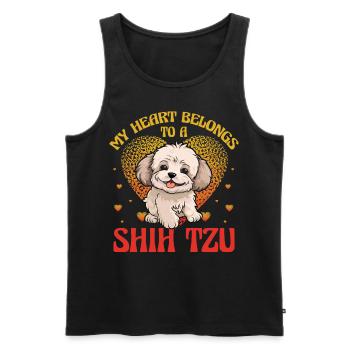 Mon cœur appartient à un Shih Tzu - Débardeur bio Premium Homme - noir - Devant - AI Model Male 178 light (178cm)