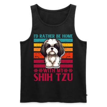 Je préfère être à la maison avec mon Shih Tzu - Débardeur bio Premium Homme - noir - Devant - AI Model Male 178 light (178cm)
