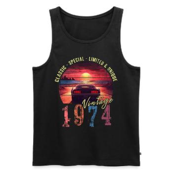 Millésime 1974 Anniversaire Synthwave Année de naissance 1974 - Débardeur bio Premium Homme - noir - Devant - Michal (187cm)
