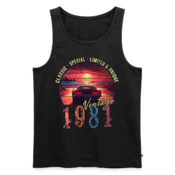 Millésime 1981 Anniversaire Synthwave Année de naissance 1981 - Débardeur bio Premium Homme - noir - Devant - Michal (187cm)