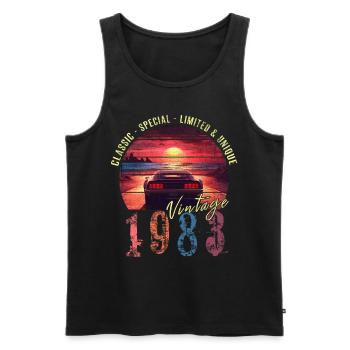 Millésime 1983 Anniversaire Synthwave Année de naissance 1983 - Débardeur bio Premium Homme - noir - Devant - Michal (187cm)