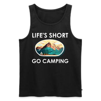 La vie courte Go Camping - Débardeur bio Premium Homme - noir - Devant - Michal (187cm)