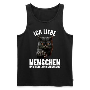 Ich liebe Menschen und Ironie und Sarkasmus - Männer Premium Bio Tank Top - Schwarz - Vorne - Michal (187cm)