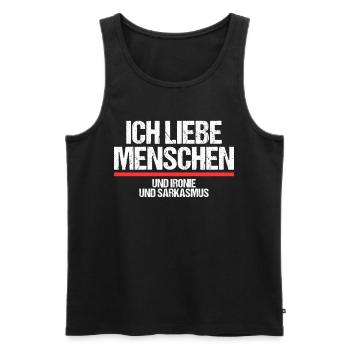 Ich liebe Menschen und Ironie und Sarkasmus - Männer Premium Bio Tank Top - Schwarz - Vorne - Michal (187cm)