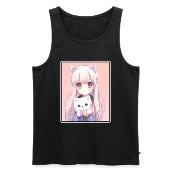 Kawaii Girl Anime Manga Girl Cat - Débardeur bio Premium Homme - noir - Devant - Michal (187cm)