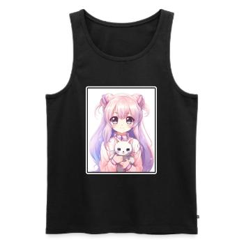 Kawaii Girl Anime Manga Girl Cat - Débardeur bio Premium Homme - noir - Devant - AI Model Male 178 light (178cm)