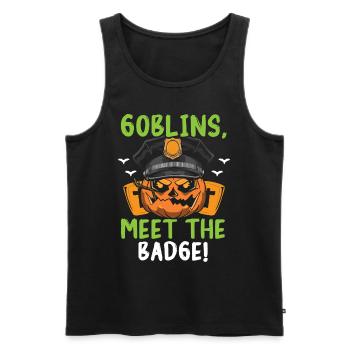 Goblins, hit the service badge! Policeman Halloween - Men's Premium Organic Tank Top - black - Front - AI Model Male 178 light (178cm)