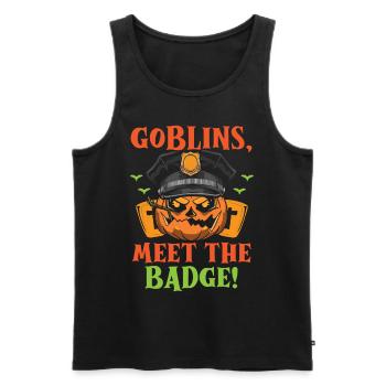 Goblins, hit the service badge! Policeman Halloween - Men's Premium Organic Tank Top - black - Front - AI Model Male 178 light (178cm)