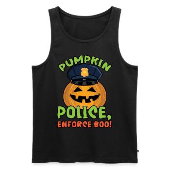 Police de la citrouille, appliquez Boo! Policier Halloween - Débardeur bio Premium Homme - noir - Devant - Michal (187cm)