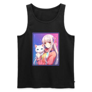 Kawaii Fille Anime Manga Fille Chat - Débardeur bio Premium Homme - noir - Devant - Michal (187cm)