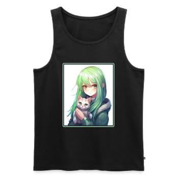 Kawaii Girl Anime Manga Girl Cat - Débardeur bio Premium Homme - noir - Devant - Michal (187cm)