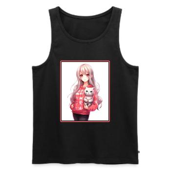 Kawaii Girl Anime Manga Girl Cat - Débardeur bio Premium Homme - noir - Devant - Michal (187cm)
