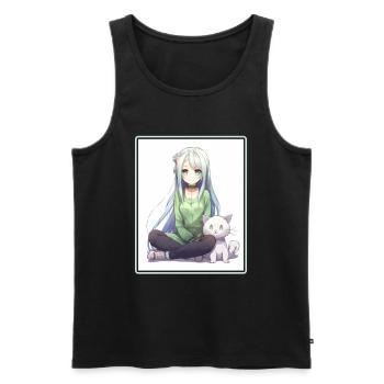 Kawaii Girl Anime Manga Girl Cat - Débardeur bio Premium Homme - noir - Devant - Michal (187cm)