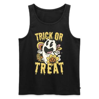 Trick or Treat: Halloween Cartoon Ghost with Pumpkin - Men's Premium Organic Tank Top - black - Front - AI Model Male 178 light (178cm)