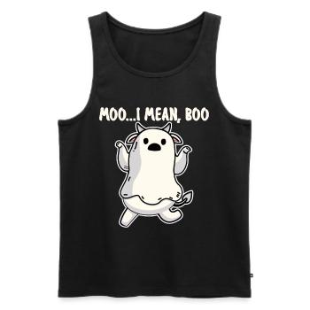 Meugler... I Mean Boo: Costume fantôme d’Halloween de vache mignonne - Débardeur bio Premium Homme - noir - Devant - AI Model Male 178 light (178cm)