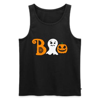 Lustiges Halloween "Boo" mit Kürbis und Gespenst - Männer Premium Bio Tank Top - Schwarz - Vorne - Michal (187cm)