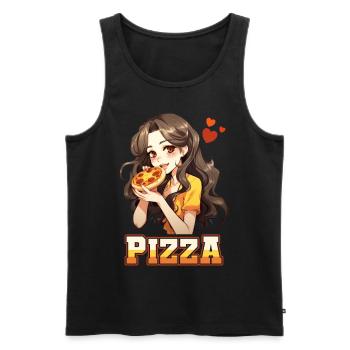 Pizza Lover Young Girl Anime Manga Pizza - Débardeur bio Premium Homme - noir - Devant - AI Model Male 178 light (178cm)