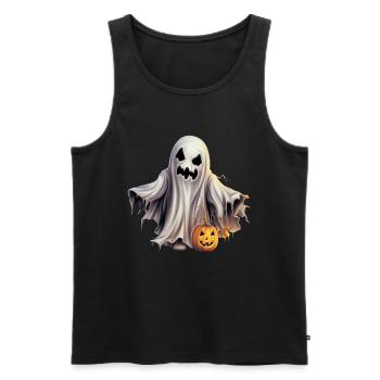 Fantôme cool avec citrouille: Joyeux Halloween! - Débardeur bio Premium Homme - noir - Devant - AI Model Male 178 light (178cm)