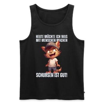 "Heute Menschen schubsen" - Sarkastische Katze - Männer Premium Bio Tank Top - Schwarz - Vorne - Michal (187cm)