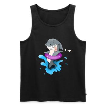 Drôle de requin autour de vacances avec des touristes - Débardeur bio Premium Homme - noir - Devant - Michal (187cm)