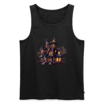 Spukiges Halloween-Design mit Geisterschloss - Männer Premium Bio Tank Top - Schwarz - Vorne - AI Model Male 178 light (178cm)