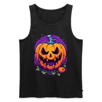 Süßes oder Saures: Gruseliger Halloween Kürbis - Männer Premium Bio Tank Top - Schwarz - Vorne - AI Model Male 178 light (178cm)