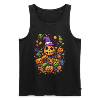 Creepy Funny Halloween Pop Art Design: Citrouille - Débardeur bio Premium Homme - noir - Devant - Michal (187cm)