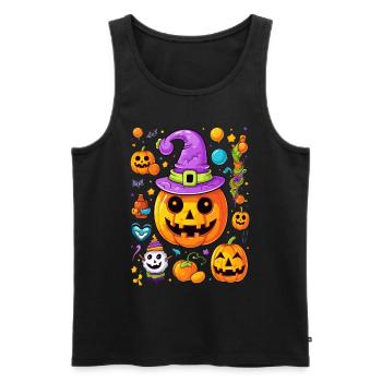 Cool Halloween pop art design citrouille et chapeau de sorcière - Débardeur bio Premium Homme - noir - Devant - Michal (187cm)