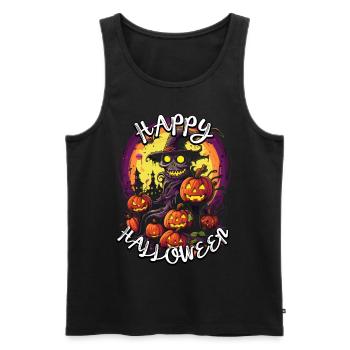 Design pop art effrayant et amusant: Joyeux Halloween - Débardeur bio Premium Homme - noir - Devant - Michal (187cm)