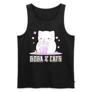 Boba and Cats Katze die Bubble Tee Mädchen Anime - Männer Premium Bio Tank Top - Schwarz - Vorne - AI Model Male 178 light (178cm)