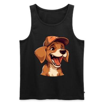 Chien de dessin animé mignon avec casquette et cœur rire effrontément! - Débardeur bio Premium Homme - noir - Devant - AI Model Male 178 light (178cm)