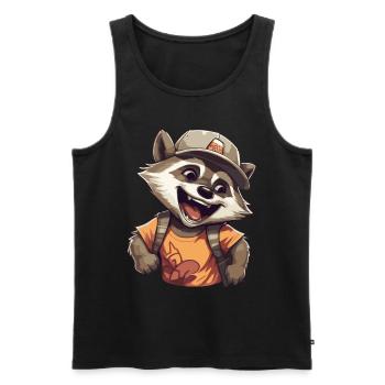 Mignon raton laveur: rire effronté avec casquette et chemise - Débardeur bio Premium Homme - noir - Devant - Michal (187cm)