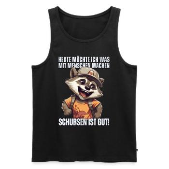 Süßer Cartoon Waschbär: "Heute Menschen schubsen" - Männer Premium Bio Tank Top - Schwarz - Vorne - Michal (187cm)