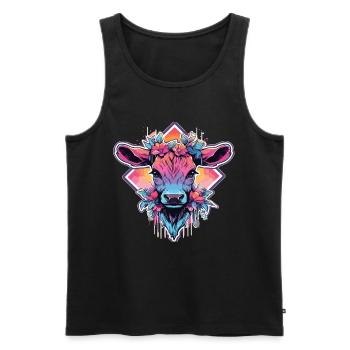 Vache Tête de vache Audacieuse Agriculture Veau - Débardeur bio Premium Homme - noir - Devant - Michal (187cm)