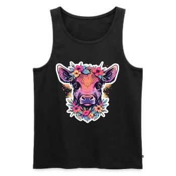 Vache Tête de vache Audacieuse Agriculture Veau - Débardeur bio Premium Homme - noir - Devant - Michal (187cm)