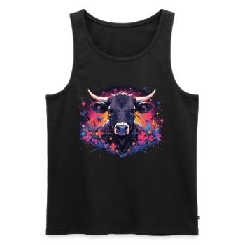 Vache Tête de vache Audacieuse Agriculture Veau - Débardeur bio Premium Homme - noir - Devant - Michal (187cm)