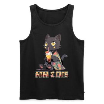 Boba and Cats Katze die Bubble Tee Mädchen Anime - Männer Premium Bio Tank Top - Schwarz - Vorne - AI Model Male 178 light (178cm)