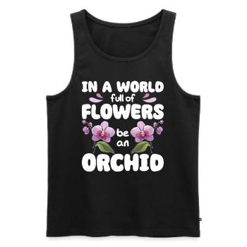 Dans Un monde plein de fleurs be an orchid - Débardeur bio Premium Homme - noir - Devant - AI Model Male 178 light (178cm)