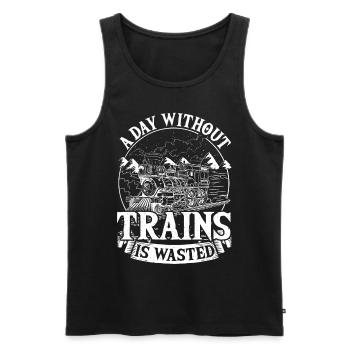 A Day Without Trains Is Railroad Railfan - Men's Premium Organic Tank Top - black - Front - AI Model Male 178 light (178cm)