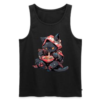 Anime Manga Kawaii Cat Eats Ramen Noodles - Men's Premium Organic Tank Top - black - Front - Michal (187cm)