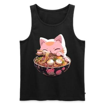 Anime Manga Kawaii Cat Eats Ramen Noodles - Men's Premium Organic Tank Top - black - Front - Michal (187cm)