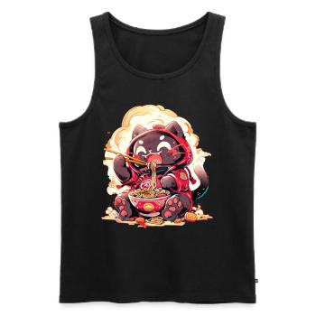 Anime Manga Kawaii Cat Eats Ramen Noodles - Men's Premium Organic Tank Top - black - Front - Michal (187cm)