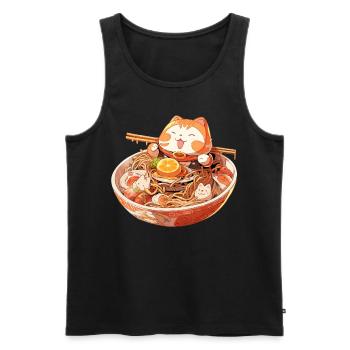 Anime Manga Kawaii Cat Eats Ramen Noodles - Men's Premium Organic Tank Top - black - Front - Michal (187cm)