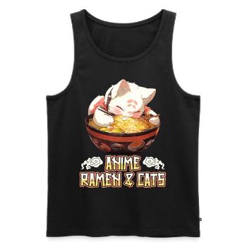 Anime Manga Kawaii Cat Eats Ramen Noodles - Men's Premium Organic Tank Top - black - Front - Michal (187cm)